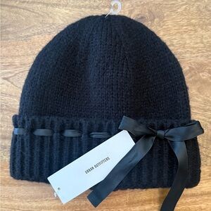 Urban Outfitters NWT Black Knit Beanie with Ribbon Detail